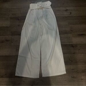White Striped High-Waisted Pants